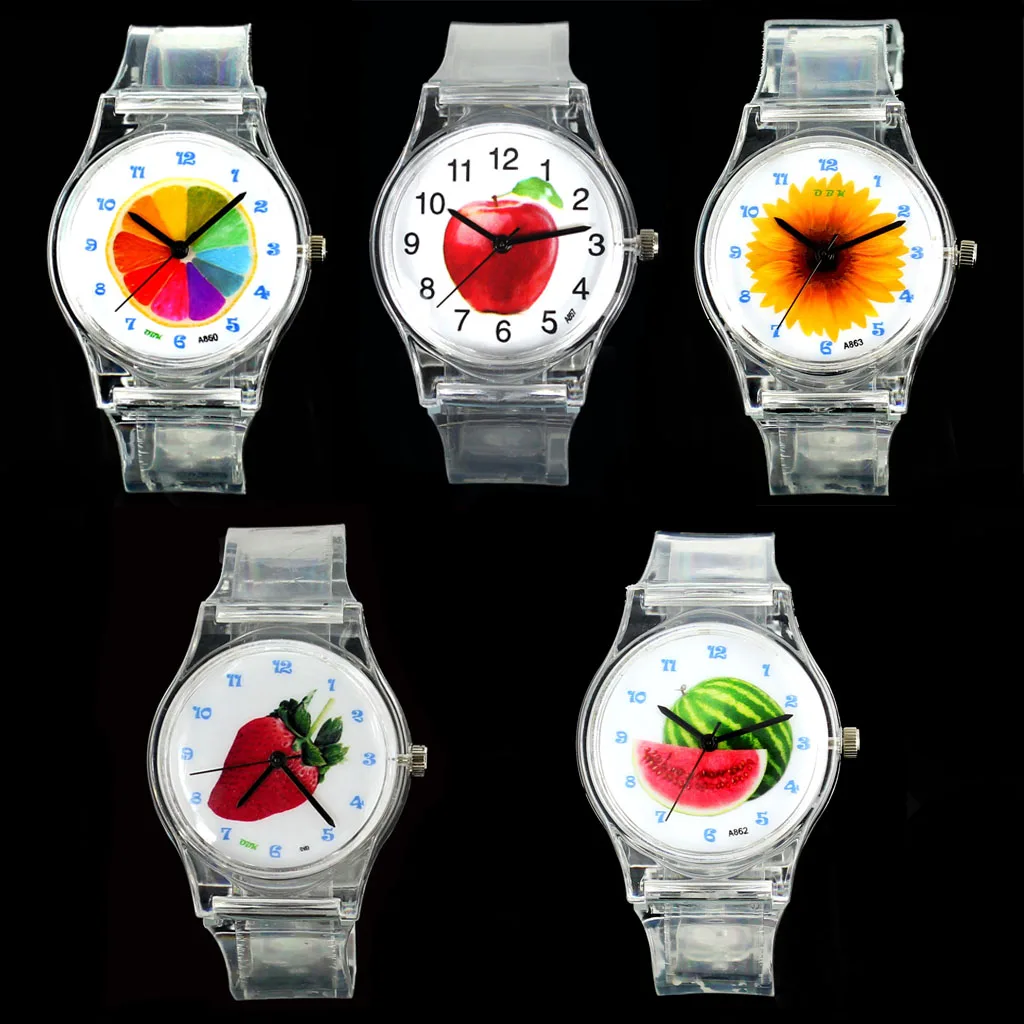 Reloj de pulsera deportivo de dibujos animados para niños, fruta de manzana, limón, naranja, girasol, sandía, fresa, regalo para estudiantes