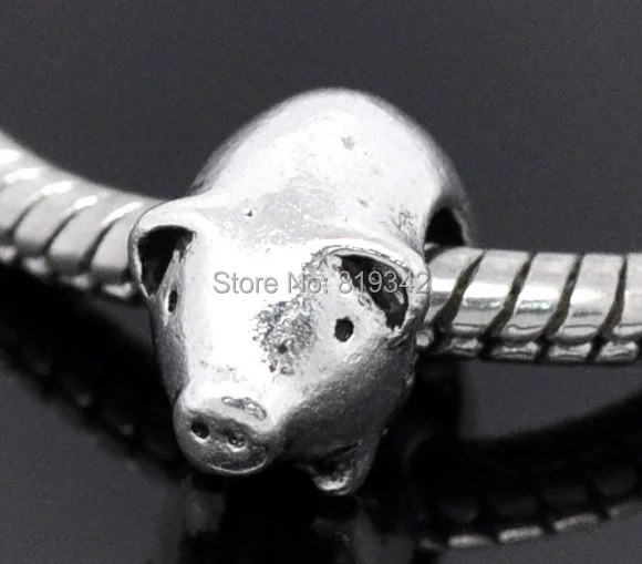 Free Shipping 100pcs Antique Piglet /Pig Charm Beads Fits European Charm Bracelets 13x9mm