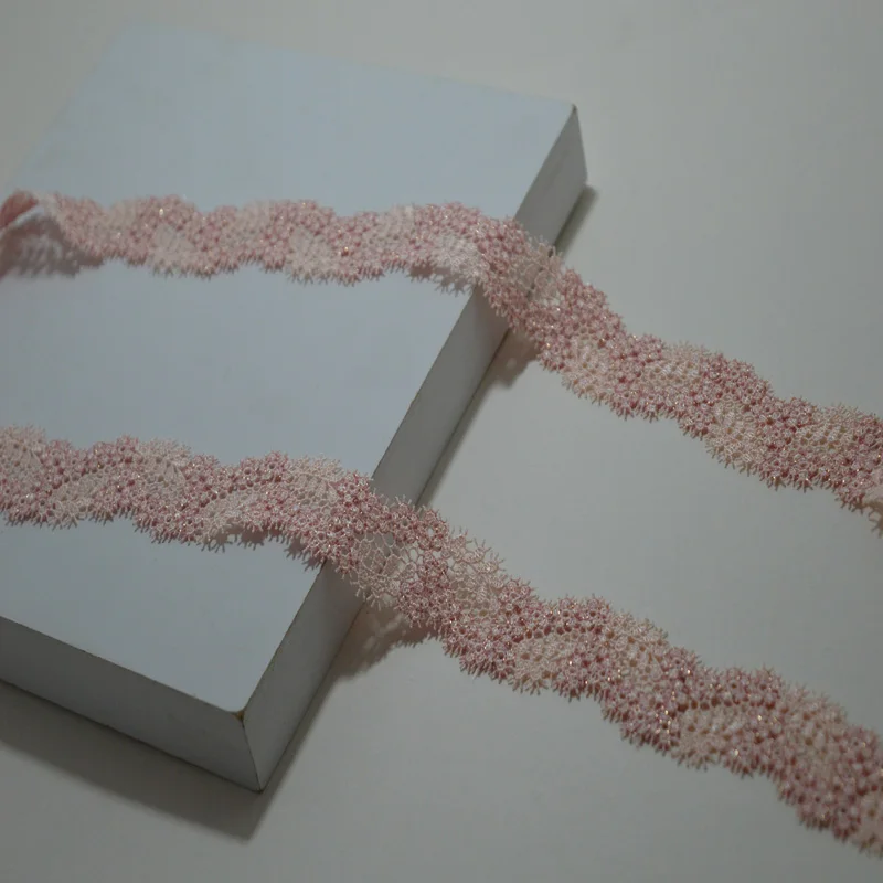 2Yards/lot 2.8cm Wide Shiny Pink Fluorescent Hollow Floral Venise Lace Trim with Design for Wedding Bridal,Garment Decoraion