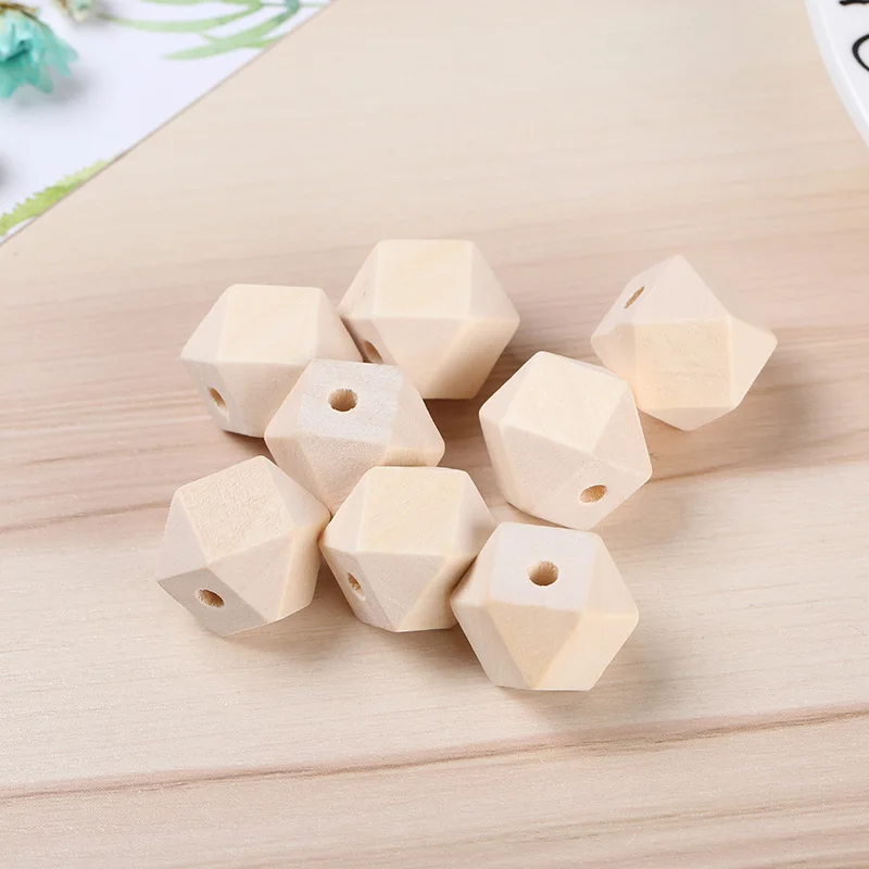 10pcs 12/16/20mm Spacer Loose Beads Wood Color Beads Unfinished Geometric Beads for DIY Geometry Wooden Handmade Bracelets