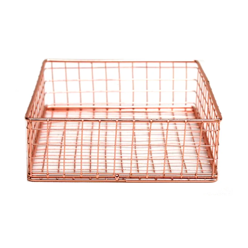 

Rose Golden Office School Supplies Note Holder Organizer File Tray Mesh Wire Metal Document Tray Memo Holder Small Tray