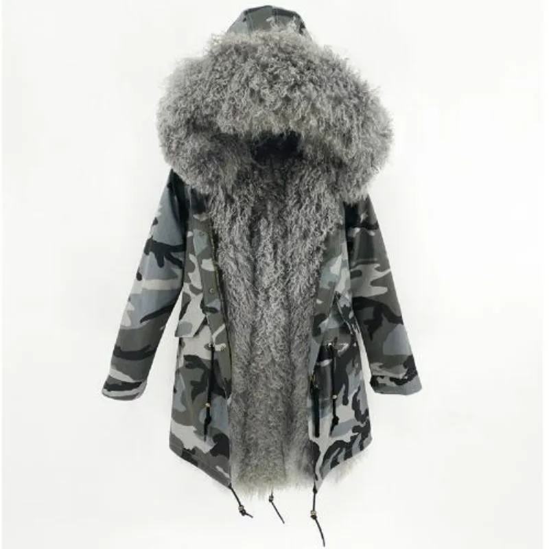 

2022 New Fashion Long Parka Winter Jacket Women Natural Wool Hooded Collar Natural Mongolia Sheep Fur Thick Warm Real Fur coat