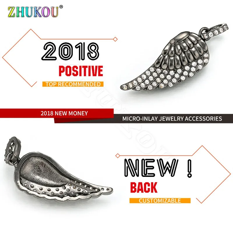 ZHUKOU 13x38mm Best quality angel wings pendant brass metal Charms for Women necklace and earring making Accessories VD412