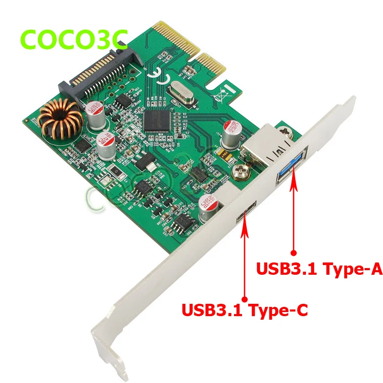 

Новейший адаптер-преобразователь 10 Гбит/с USB3.1 Type C Type A PCI Express X4 в USB3.1 Type C + A PCI-E плата контроллера