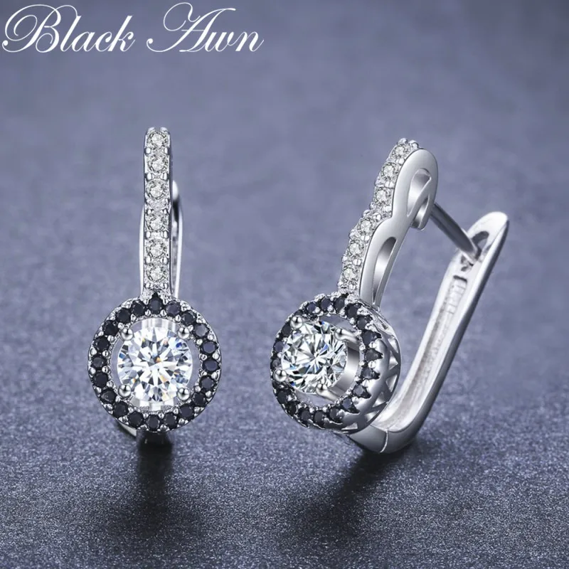 2026 New Vintage Silver Color Engagement Hoop Earrings for Women Black&White Stone Jewelry Bijoux T001