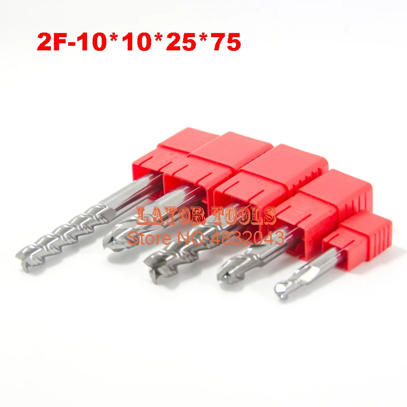 قاطع تفريز من سبائك التنجستن ، 2 فلوت 2F-10*10*25*75 CNC ، قاطع طحن خاص من سبائك الألومنيوم