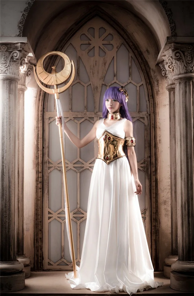 Saint Seiya The Lost Canvas Sasha(Athena) Cosplay Costume White Dress Any Size 11