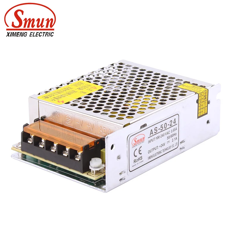 SMUN AS-50-24 50W 24V 2A Small Volume Single Output Switching Power Supply With CE ROHS 2 Year Warranty