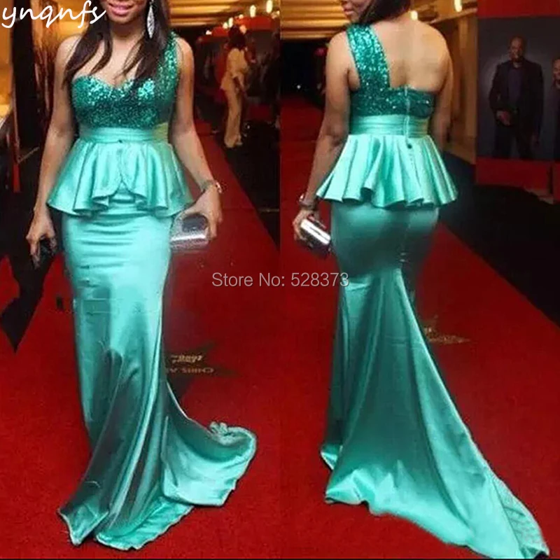 YNQNFS BD88 Elegant One Shoulder Bridesmaid Dresses Ruffle Green Party Gown Mermaid 2019