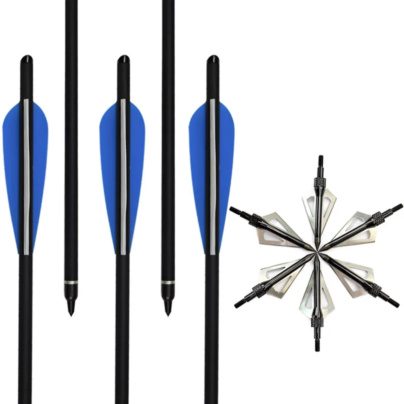 

100 pcs Roll Fiberglass Arrows Crossbow Bolts Archery Target Hunting + 100 pcs Black Broadheads 100 grain