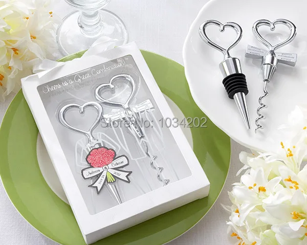 200sets Wine Bottle opener Heart Shaped Great Combination Corkscrew and Stopper Sets Wedding Favors Gift china craft supplies