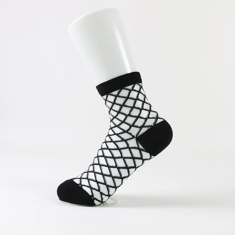 DONG AI 2 Pairs Sexy Grid Mesh Fishnet Ankle Socks Women Hollow Short Black Sock Ladies Sweet Mesh Net Yarn Thin Women Cool Sox