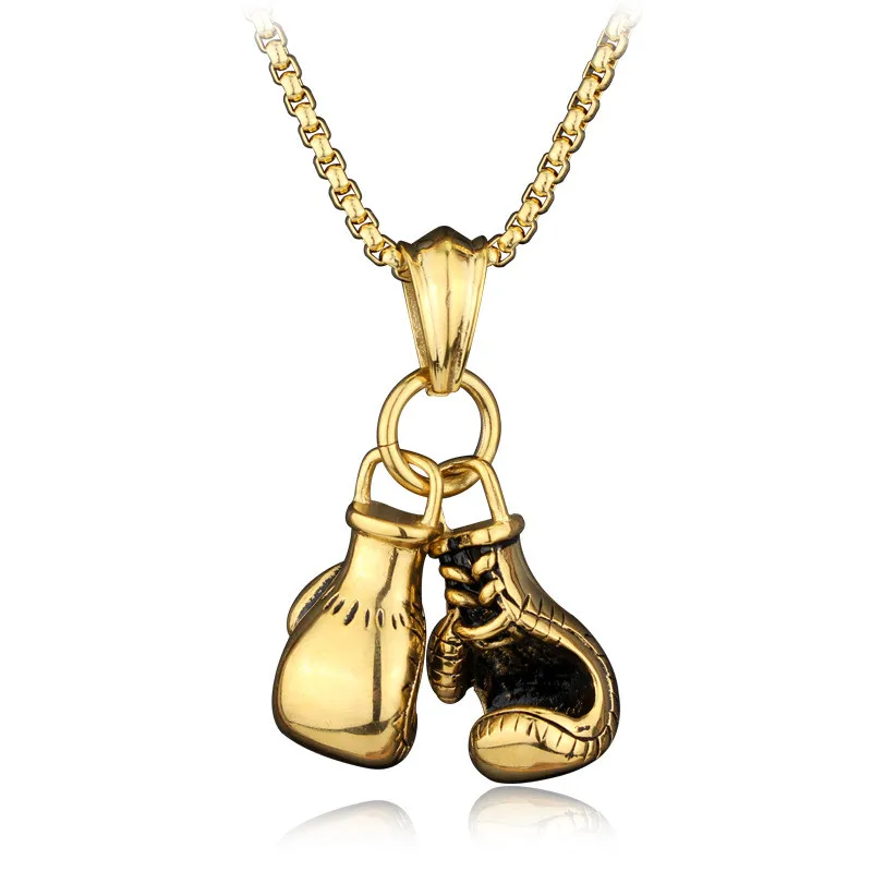 Fashion Sport Fitness Jewelry Double Boxing Glove Pendant Necklace Chic Men Hiphop Chain Necklace Cool Male Jewellery