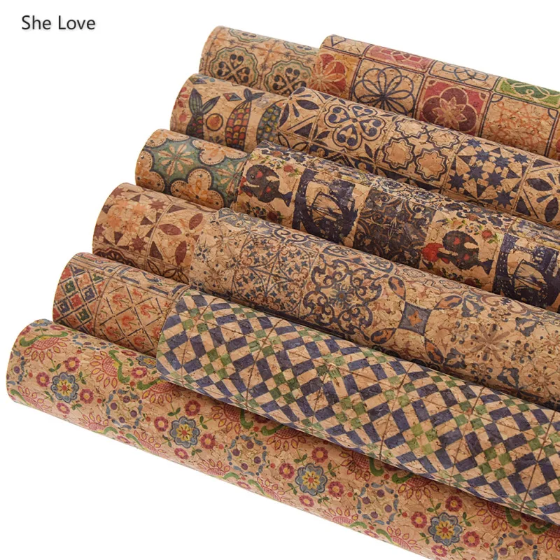 Chzimade A4 Soft Cork Vintage Flower Printed Synthetic Leather Fabric For Clothes Handbags Diy Sewing Materials