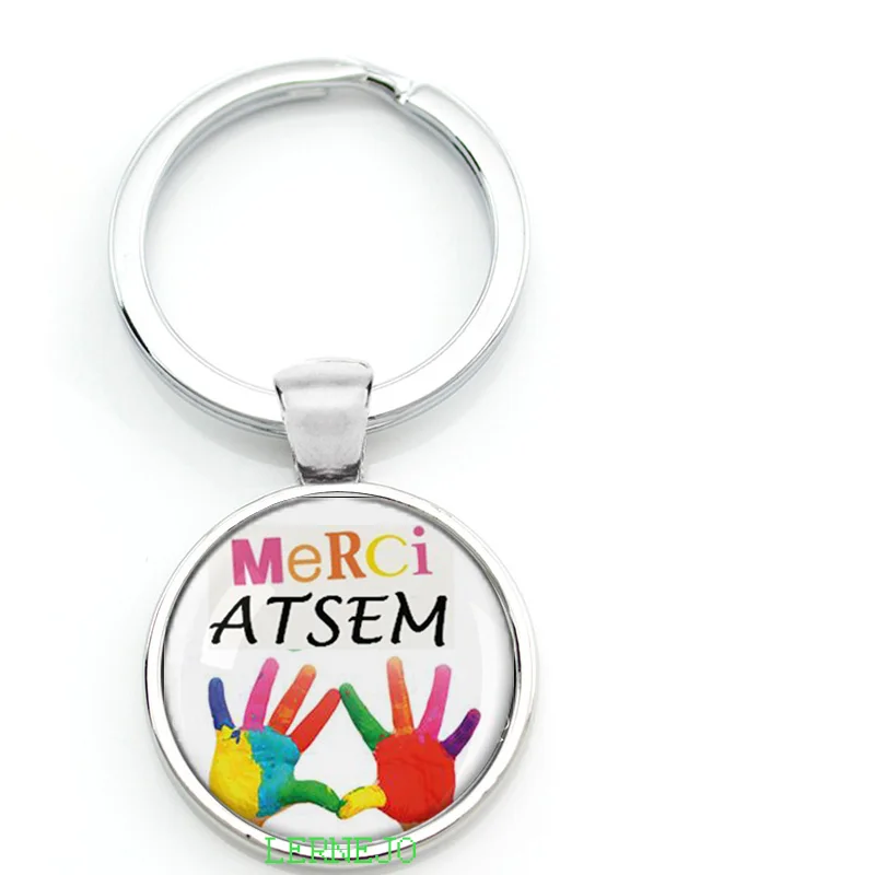 Key Chain Key Ring Merci ATSEM Porte-clés Porte-clefs Cabochon en verre Badge bonnes vacances Cadeau Une idée cadeau pour ATSE