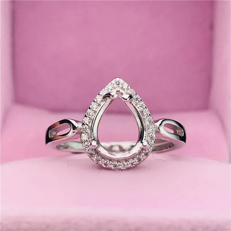 hot sale pear shape rings basis S925 silver ring base shank prong setting stone inlaid jewelry fashion DIY women nice