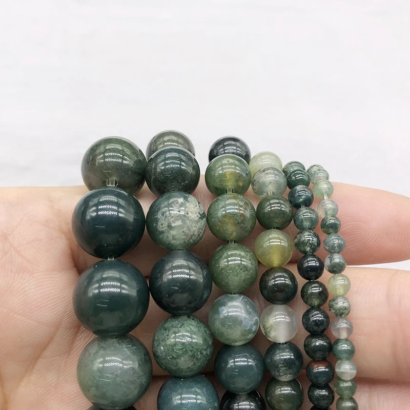 Moss agat Natural Stone String Loose Round Beads Strand 4 6 8 10 12 14 MM DIY Charms Beads For Jewelry Making