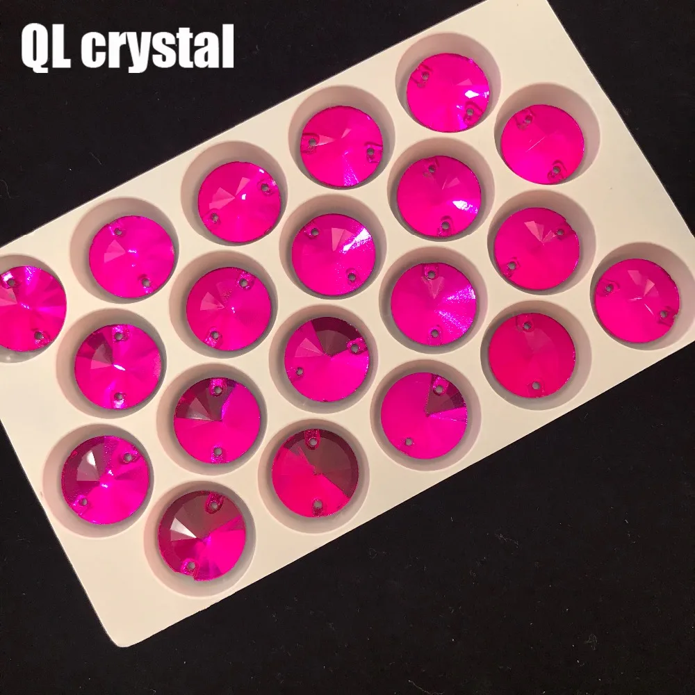 QL Glass Crystal Sew on Rhinestones rose red Flatback  Round stone for wedding dress DIY clothing bags shoes accessories