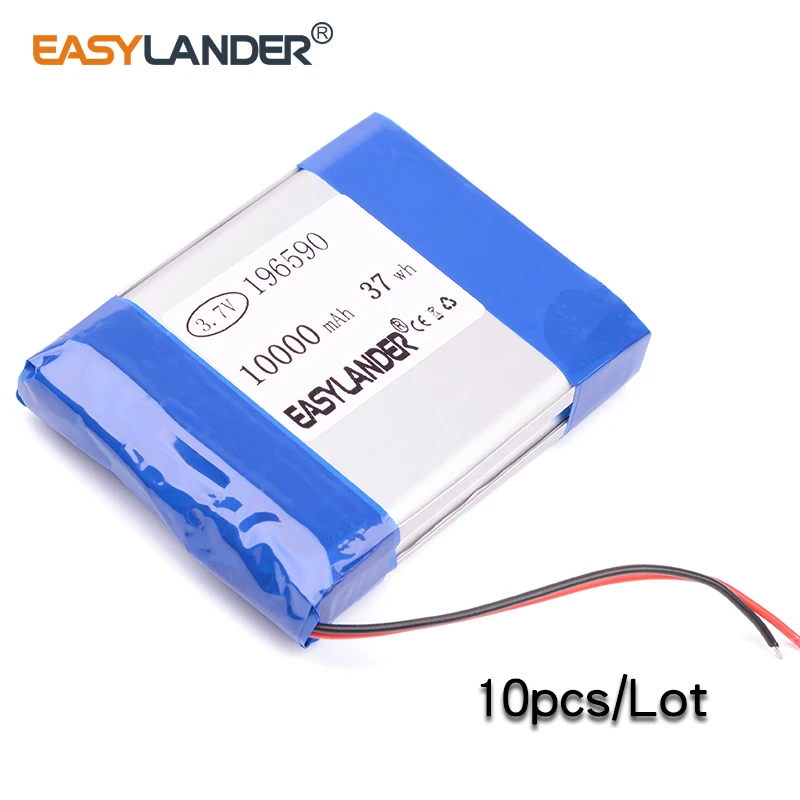 

10pcs/Lot 3.7v lithium Li ion polymer rechargeable battery 196590 10000mAh Polymer Tablet pc MID IPAQ Power bank