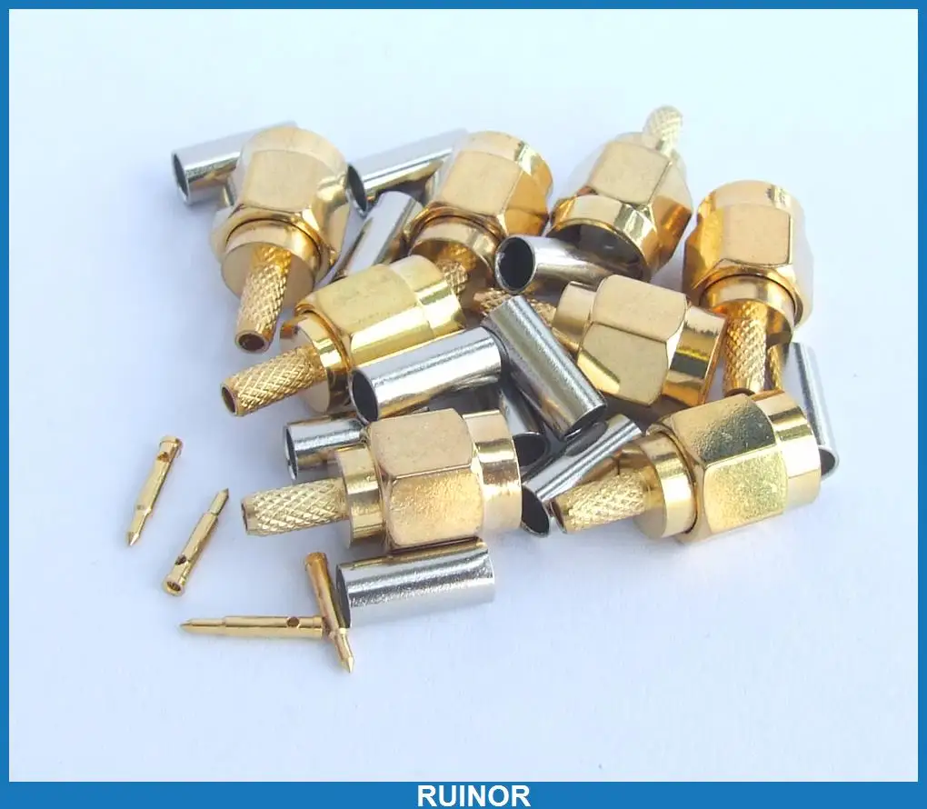 100pcs Copper SMA Male Crimp Connector for RG178 RG196 Coaxial Cables