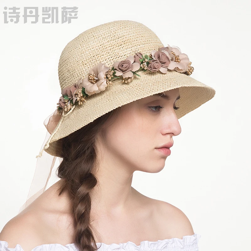 Raffia Sunshade Hat Women Beach Visor Hats Travel Sun Protection Anti-UV Fashion Summer Holiday Korean Version Elegant Cap H6640