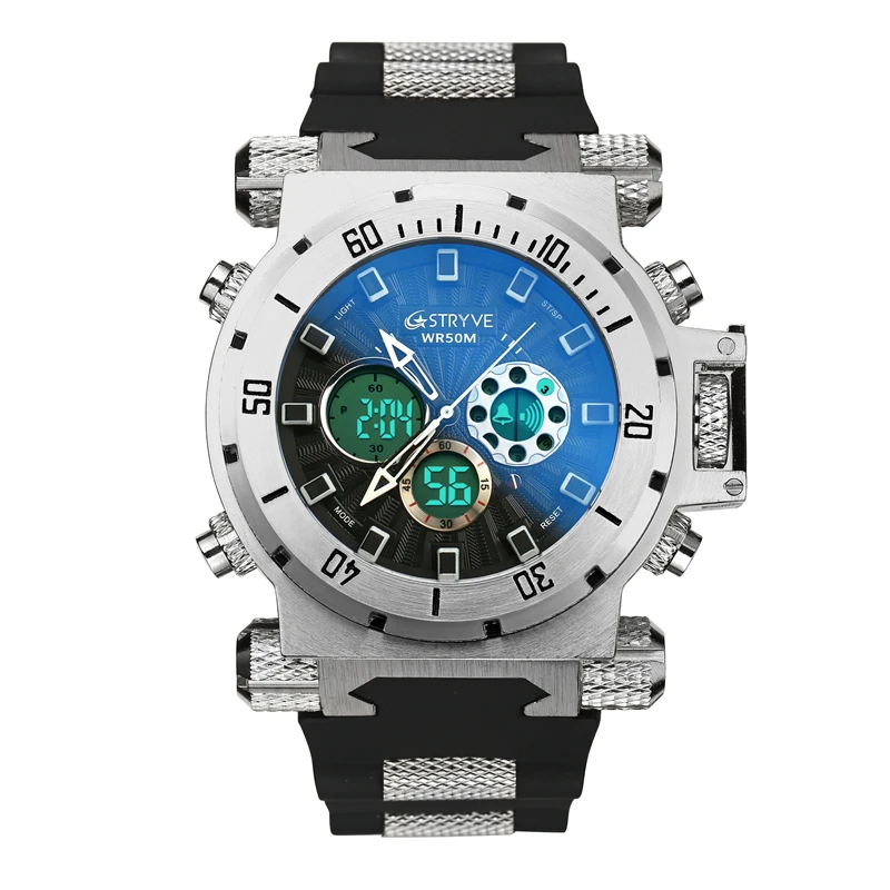 Stryve 5ATM Waterproof S8015 Mens Diving Watches Sport Brand Luxury Led Digital Hot Sales White WristWatch Relogio Masculino