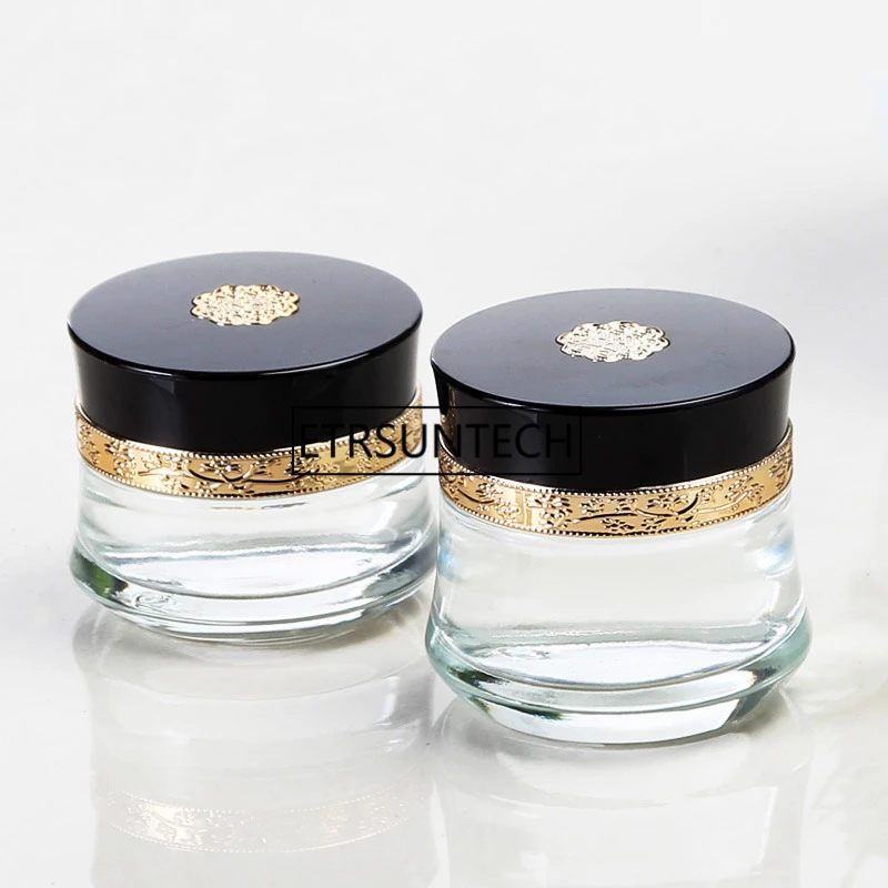 

30G/50G Frosted clear Glass Cream Jar Cosmetic Container Makeup Jars with black Lid Refillable Bottles F1554