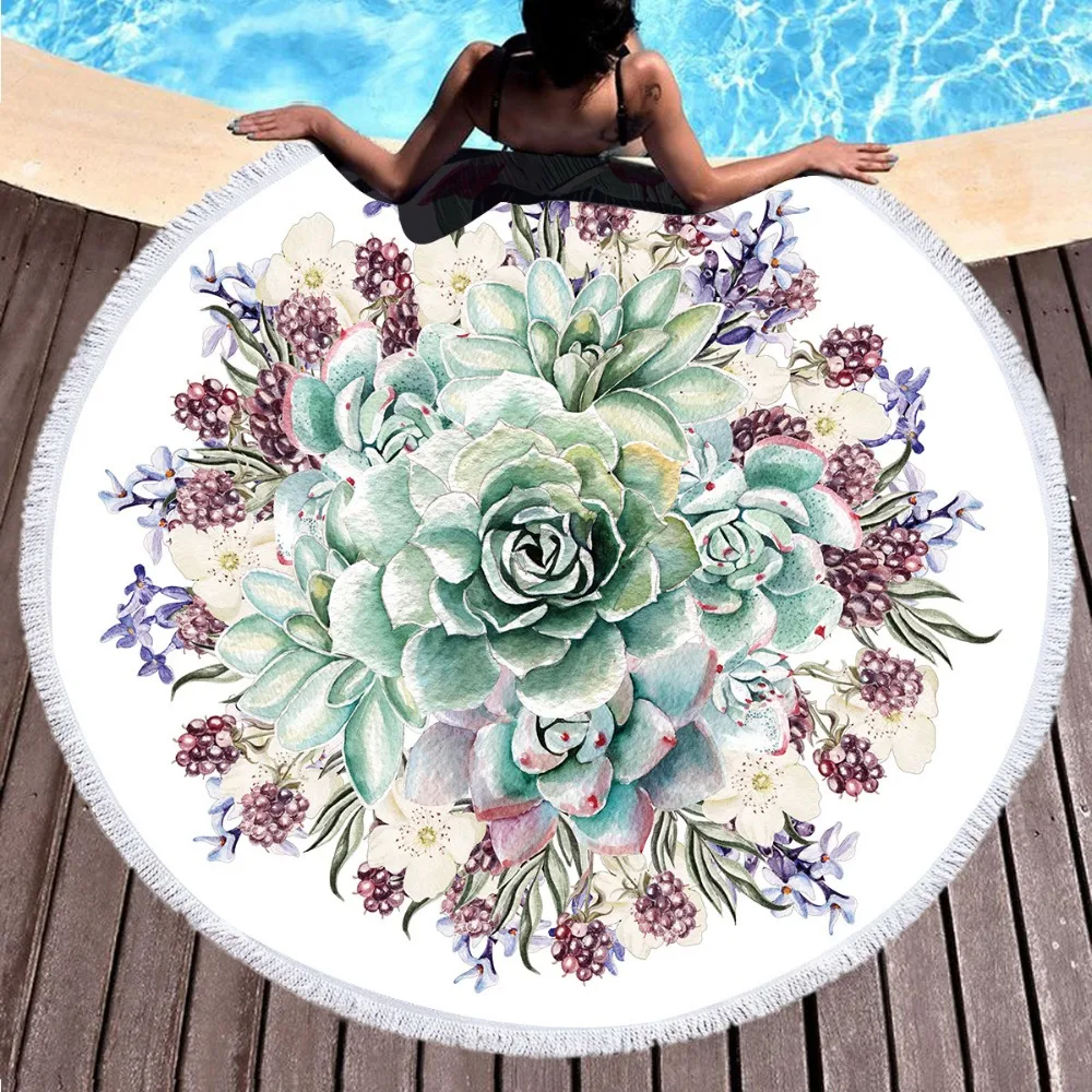 1pcs 150cm Printed Flower Beach Towel Round Microfiber Beach Towels Roundie For Adults Serviette De Plage