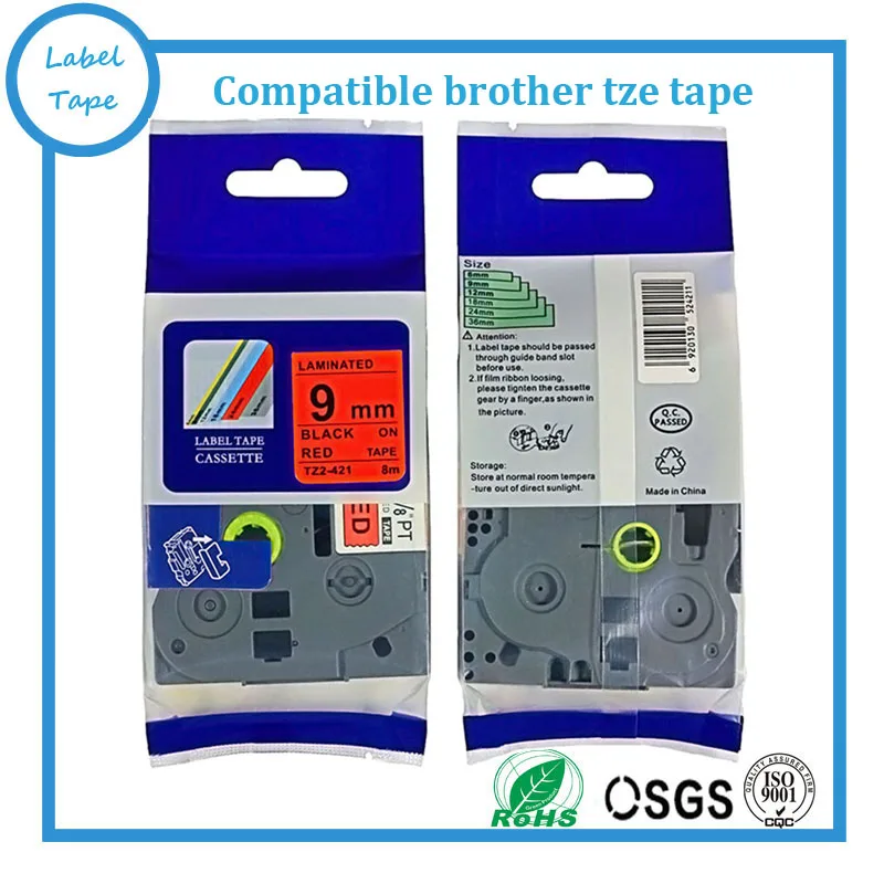 compatible Black on Red 9mm TZe-421 TZ-421 tz421 tze421 tze laminated label tapes for Brother Ptouch label printers