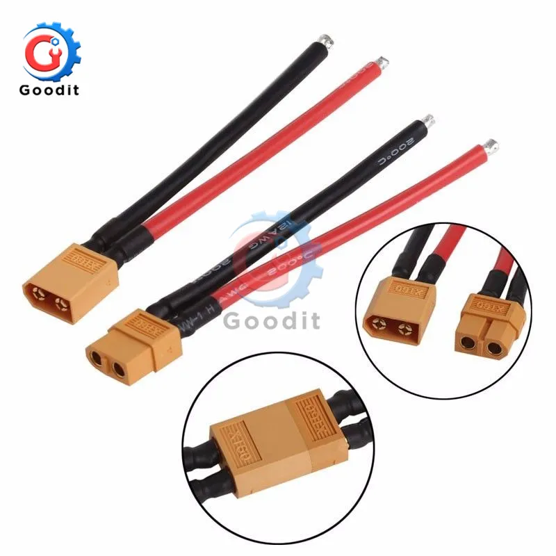 2PCS of XT60 Battery Male Female Connector Bullet Plug with Silicon 14 AWG Electrical Wire Cable 14AWG For RC Lipo Battery