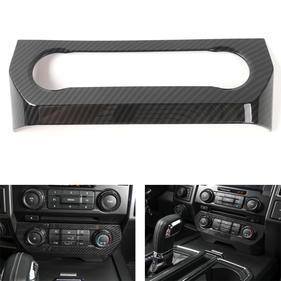 

YAQUICKA Carbon Fiber Style Car Interior Central Air Conditioner Adjust Switch Button Frame Trim Styling For Ford F150 2015+ ABS