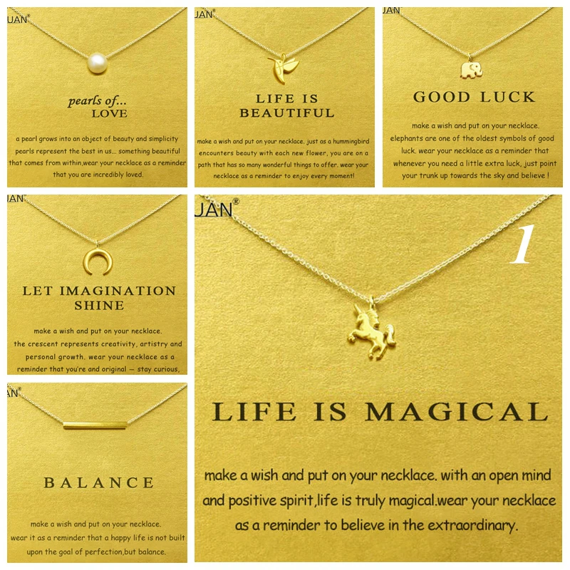 30pcs/Lot Gold Card Summary 1: Dogeared Elephant Unicorn Pearl Choker Statement Jewelry Chain Women Collares Pendant Necklace