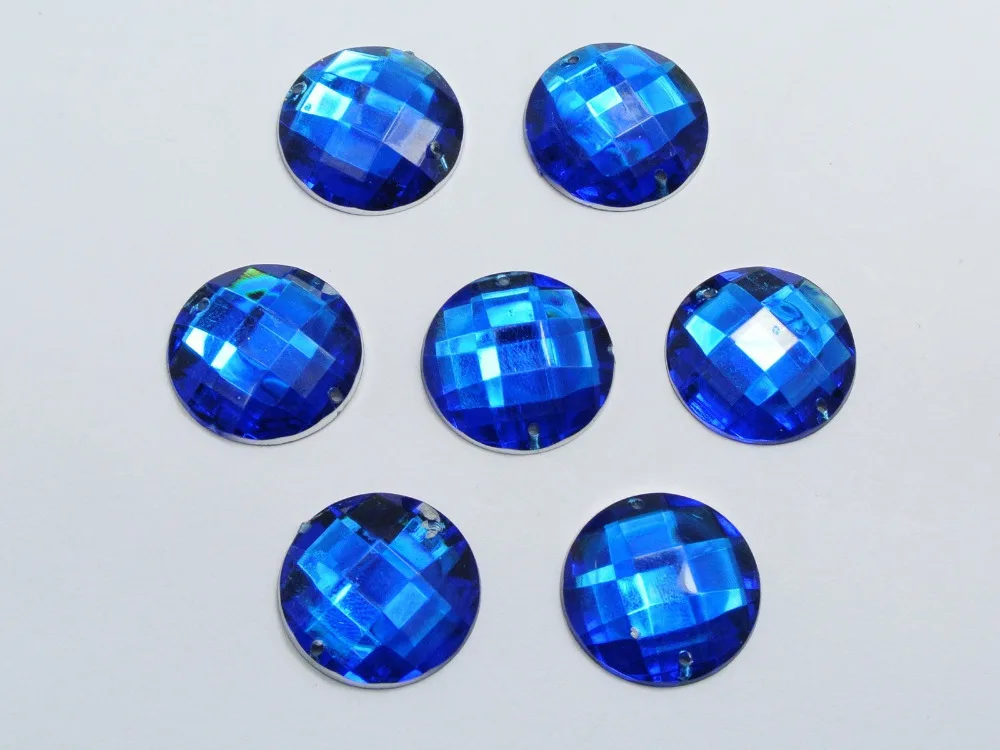 

50 Royal Blue Acrylic Flatback Sewing Round Rhinestone Button 18mm Sew on beads