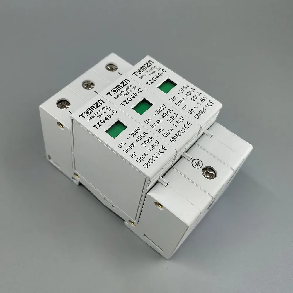 AC SPD 3P 20KA~40KA  C ~385VAC House Surge Protector Protective Low-voltage  Arrester Device