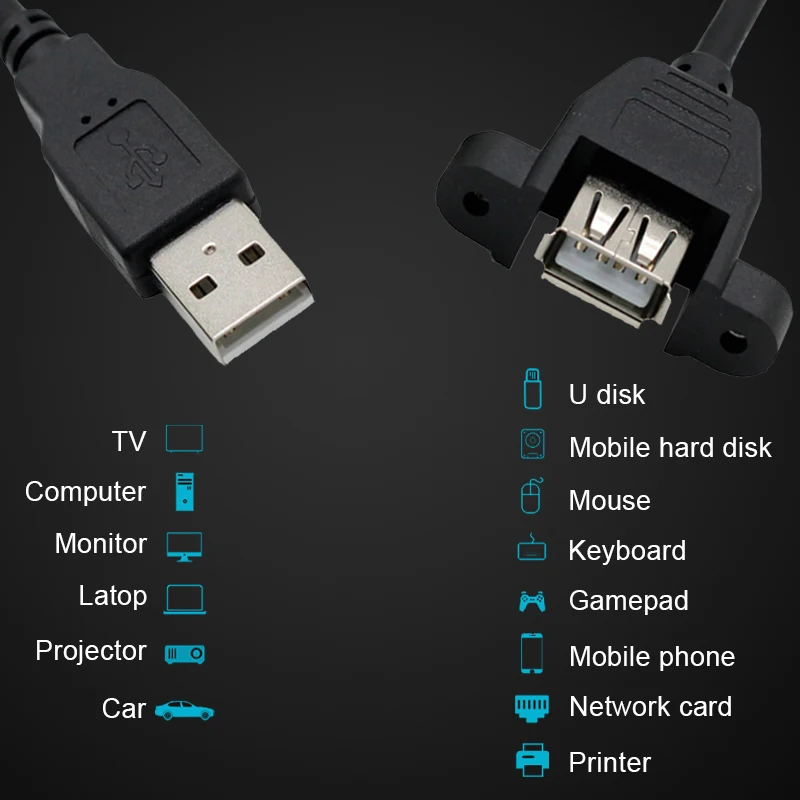 USB 2.0 Kabel Ekstensi dengan Telinga USB Kabel Ekstensi Male Ke Female Kawat Memperpanjang Bisa Diperbaiki untuk PC Laptop kabel USB Extender