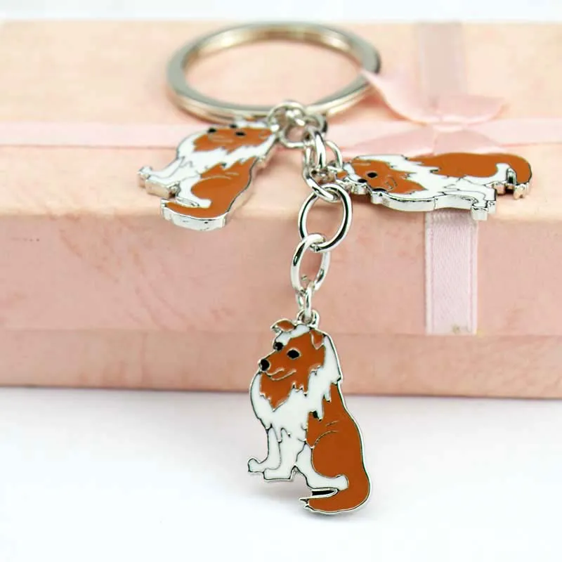 Hot Sale Dog Jewelry Scottish Shetland sheepdog Key Ring Animal Key Chain wholesale Gift For Women Girl Bag Charm Pendant