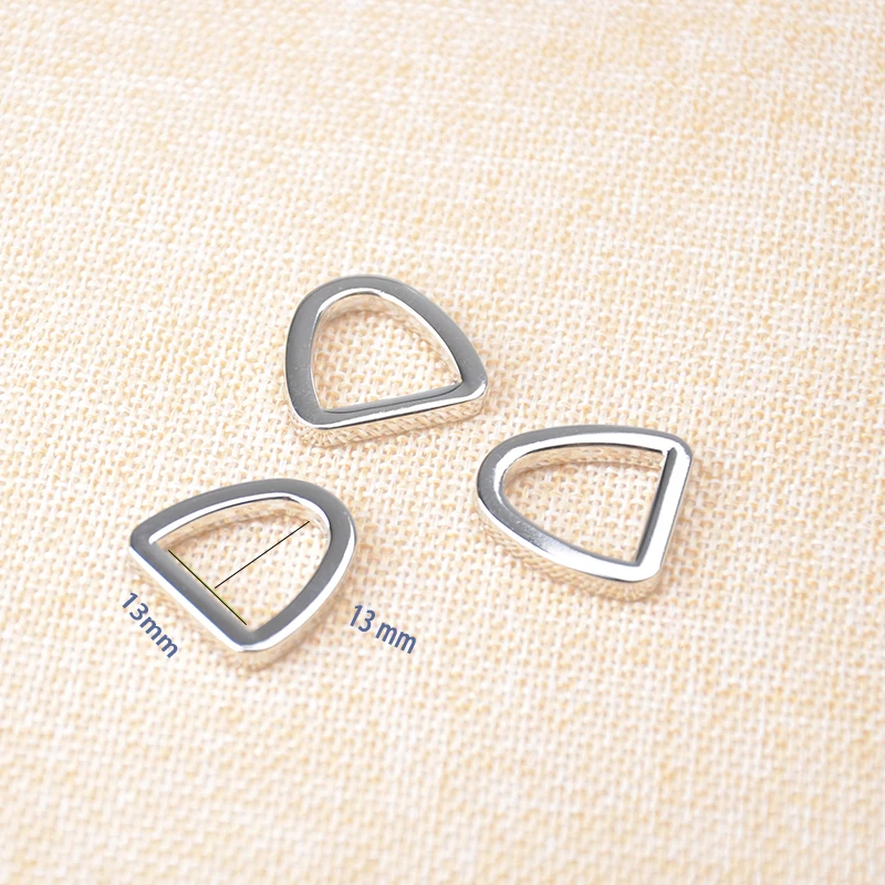 13 x 13 mm Flat Cast D Rings in Silver Finish Metal Ring for Bag