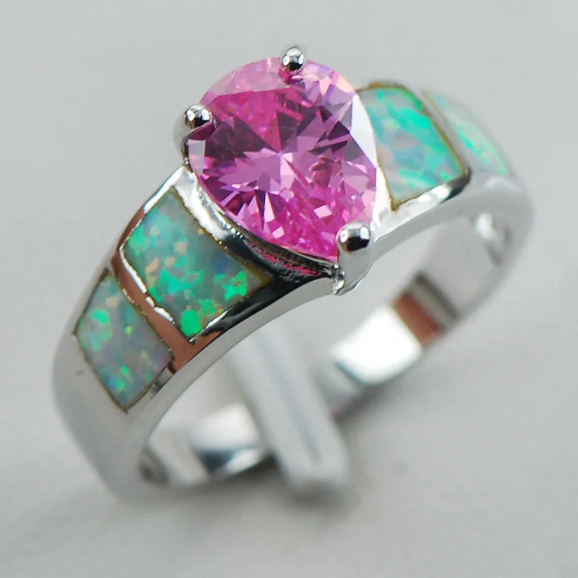 

Pink Crystal Zircon White Opal 925 Sterling Silver Ring Size 6 7 8 9 10 R1266