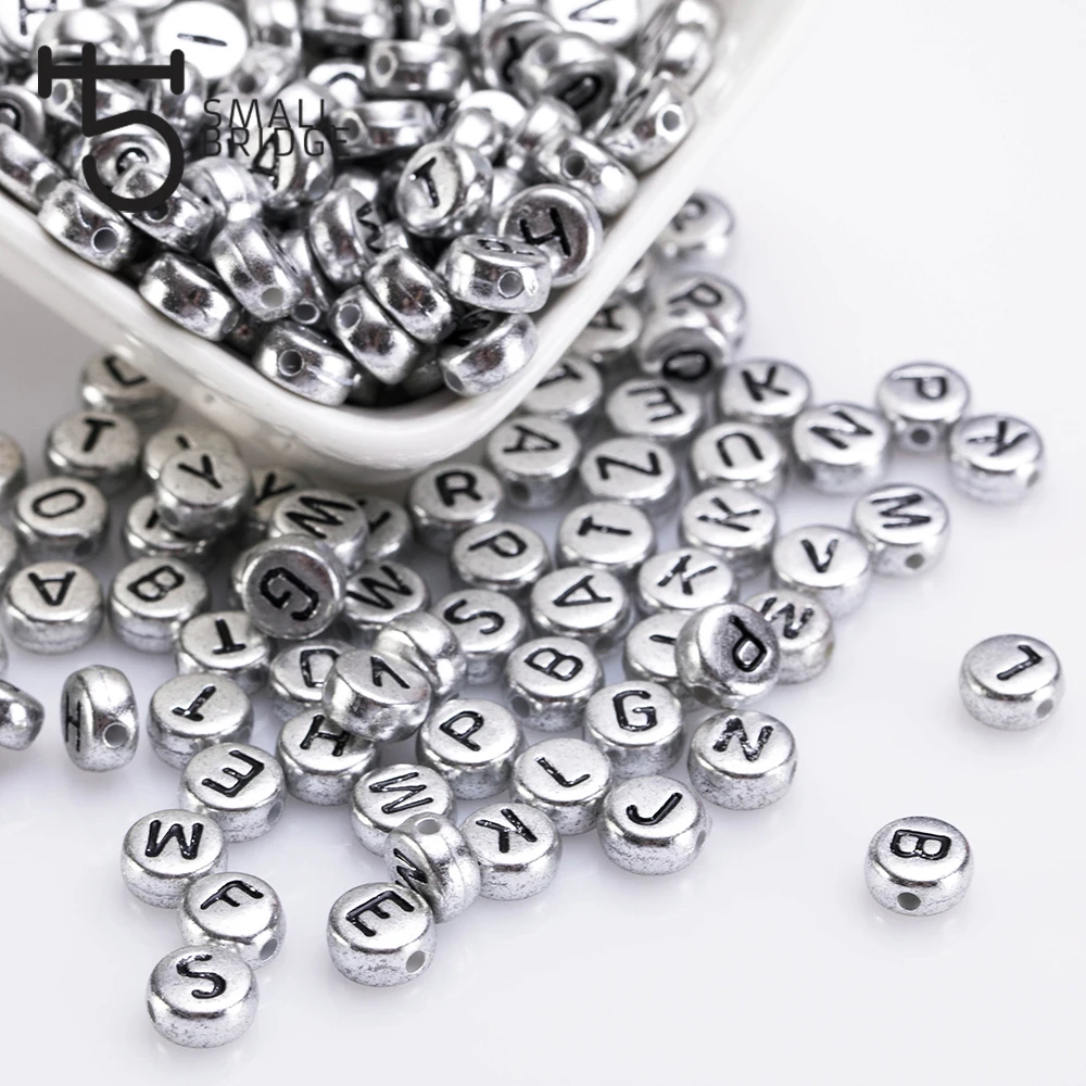 4*7mm Silver colour Letter Alphabet Beads For Jewelry Making Diy Accessories Flat Round Plastic Acrylic Beads Wholesale P604