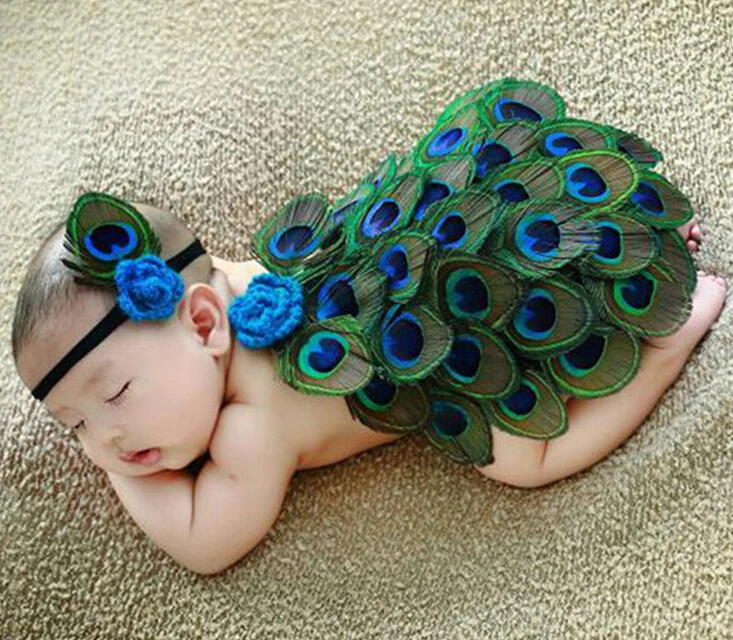 Cute Baby Infant Clothing Set peacock Costume Photo Prop Newborn Photography Baby Hats Headwear+dress 0-6 Month