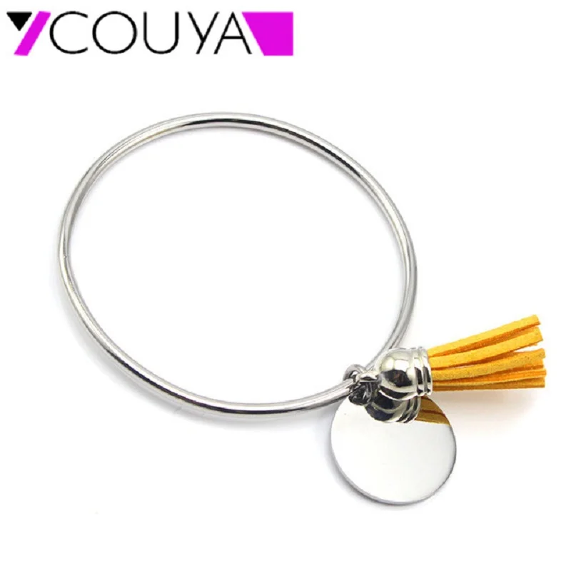 2017 Popular Multicolor Tassel bangle beach style Stainless Steel tassel round  pendant bracelet for women Charm Jewelry