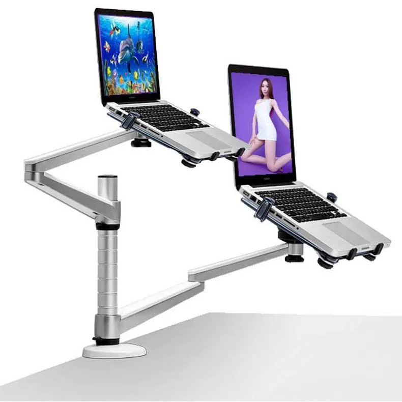 OA-11X aluminum alloy 2 In 1 Bracket adjustable Dual Arm double laptop desktop stand Holder For 15 inch Laptop