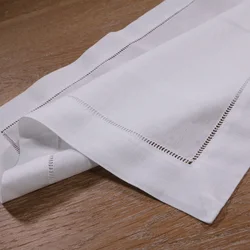 N002-18: 12 Piece White Hemstitch Napkins 55% Linen 45% Cotton  18