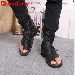 Choudory Summer Toe-Knob Men Sandals Gladiator Men Summer Motorcycle Boots Black Open Heels Men's Shoes Size38-47 Drop Ship