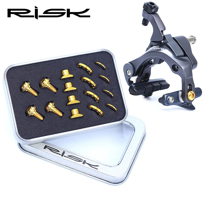 

RISK 16pcs/box Titanium Alloy Screws for UT/DA/105 Road Bike C Brake Shoes C Clamp Brake Pad Fixing Nuts Bolts Kits with Gasket