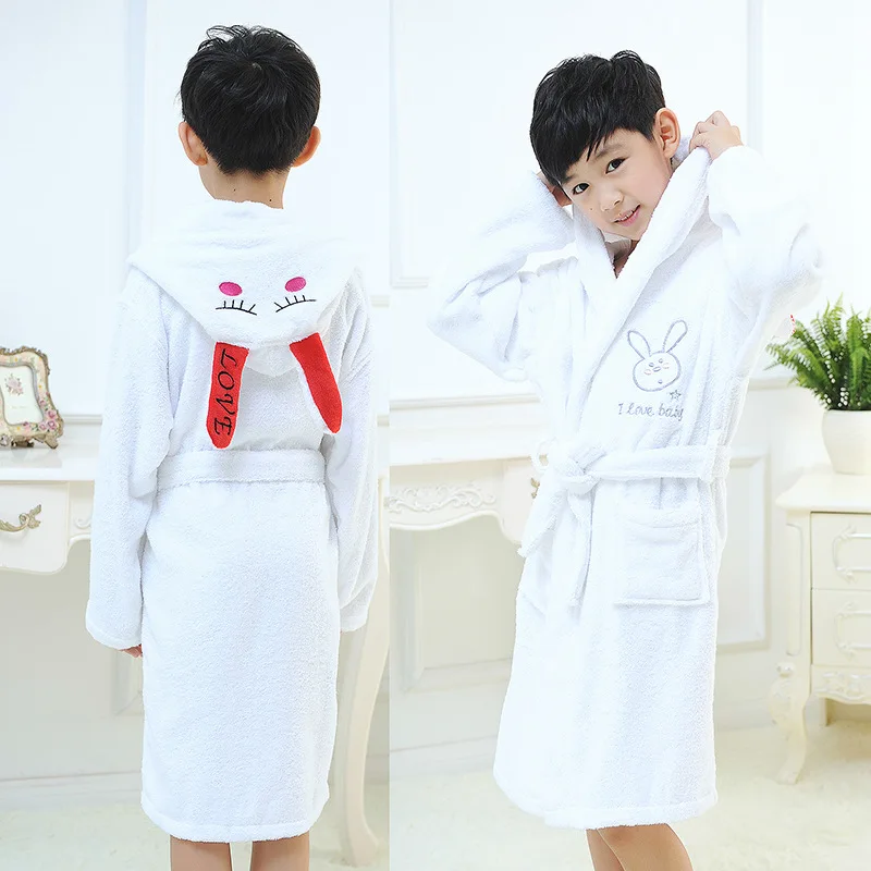 Child bathrobe kids cotton girl boy hooded nightgown winter towel fleece cartoon cap bathing spa bathrobe christmas gift summer