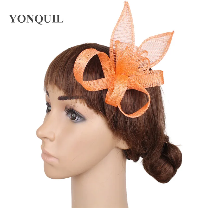 

Cute Girls Loop Cap Female Wedding Headwear Fascinators Women Elegant Summer Orange Hats Church Race Cocktail Headdress MYQ014