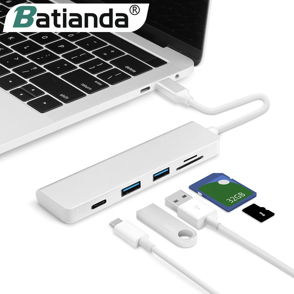 

Batianda Thunderbolt 3 Adapter USB C to 3.0 HUB Type C Converter for MacBook Pro Air 13 15 16 USB-C Adapter TF/SD Card Reader