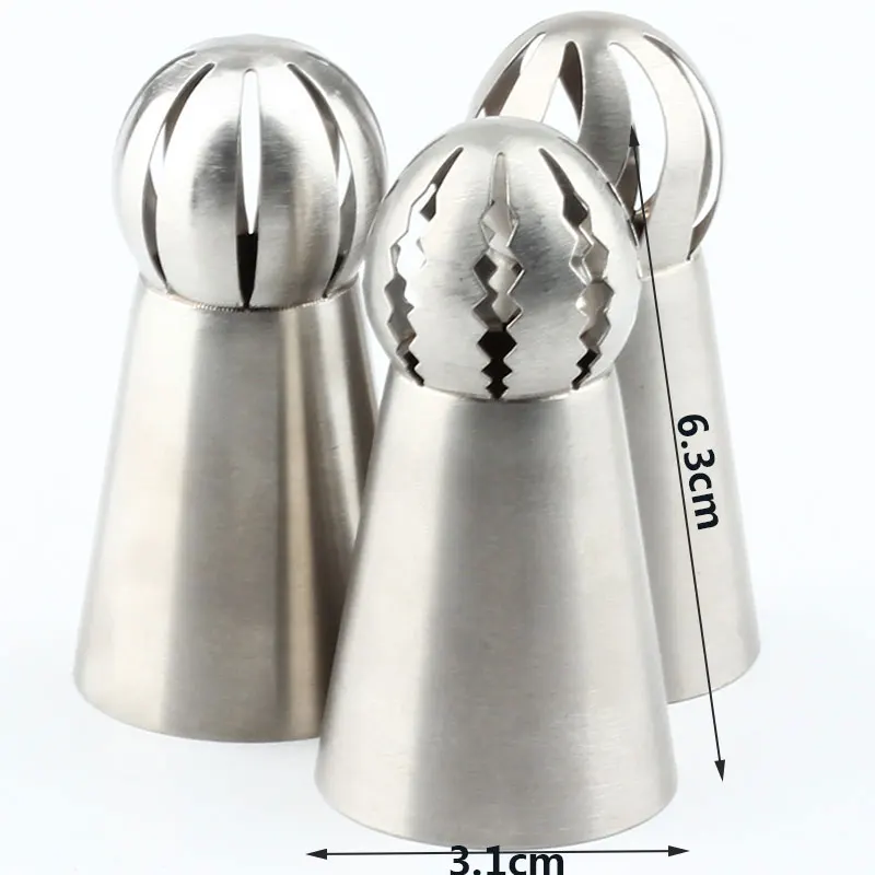 3Pcs Sphere Ball Stainless Steel Shape Piping Nozzles Icing Russian Pastry Cream Cupcake Tips Flower Torch Pastry Tube Decoratio