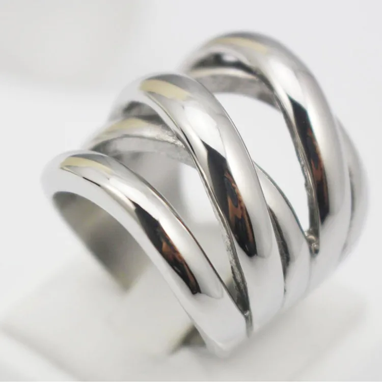 Stainless Steel X Shaped Ring Women Silver Color Fashion Jewelry Punk Style 1 Piece